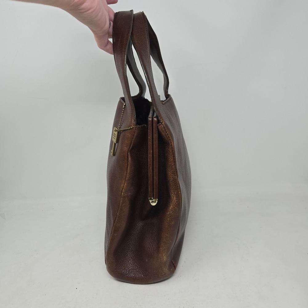 Fossil 1954 Vintage Brown Leather Handbag Frame Top Tote Bag 75082 - Picture 3 of 13